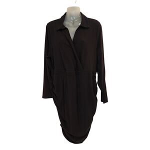 Torrid Black Ruched Side Long Sleeve Faux Wrap Party Midi Shirt Dress Size 2X